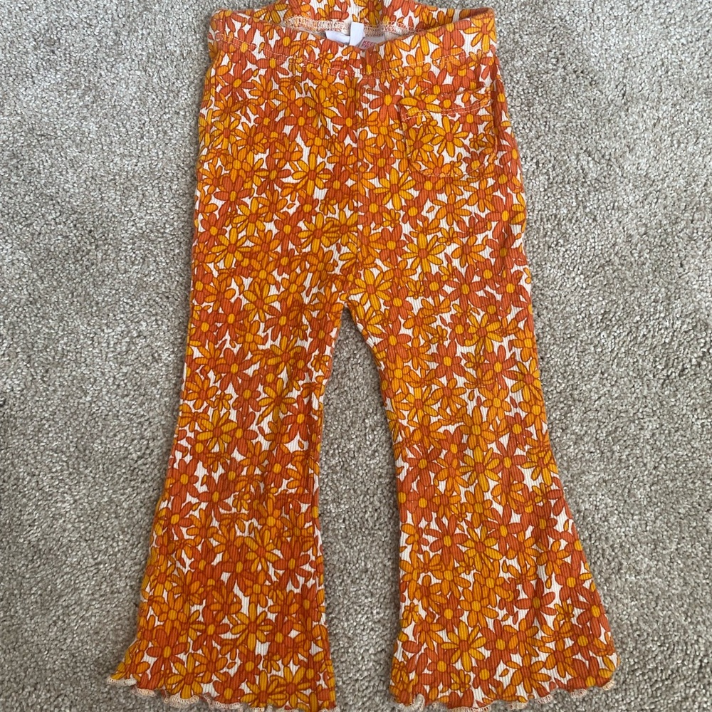 Zara Floral Orange Corduroy Pants